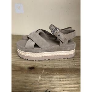 New UGG Sandals Womens 10 Suede Beige Sand Aubrey Platform Espadrilles Shoes